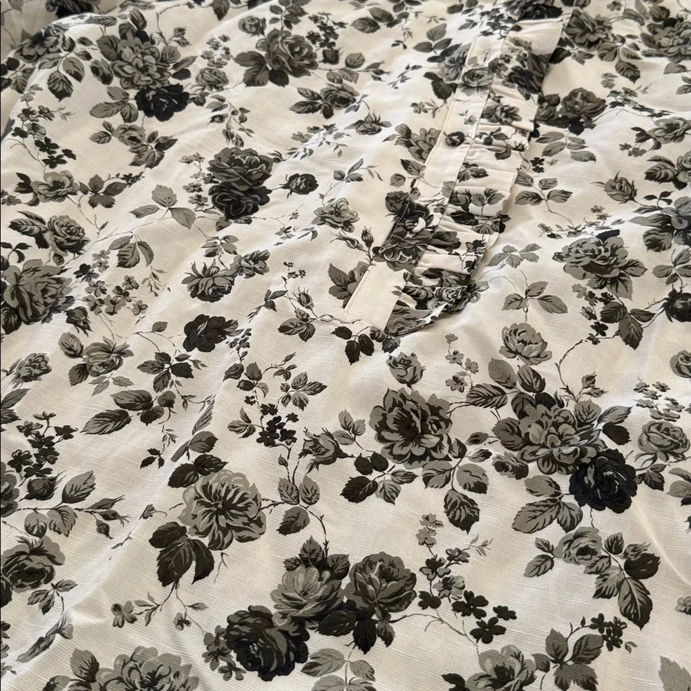 Tuckernuck Cream and Black Floral Long-Sleeve Ruffle Dress